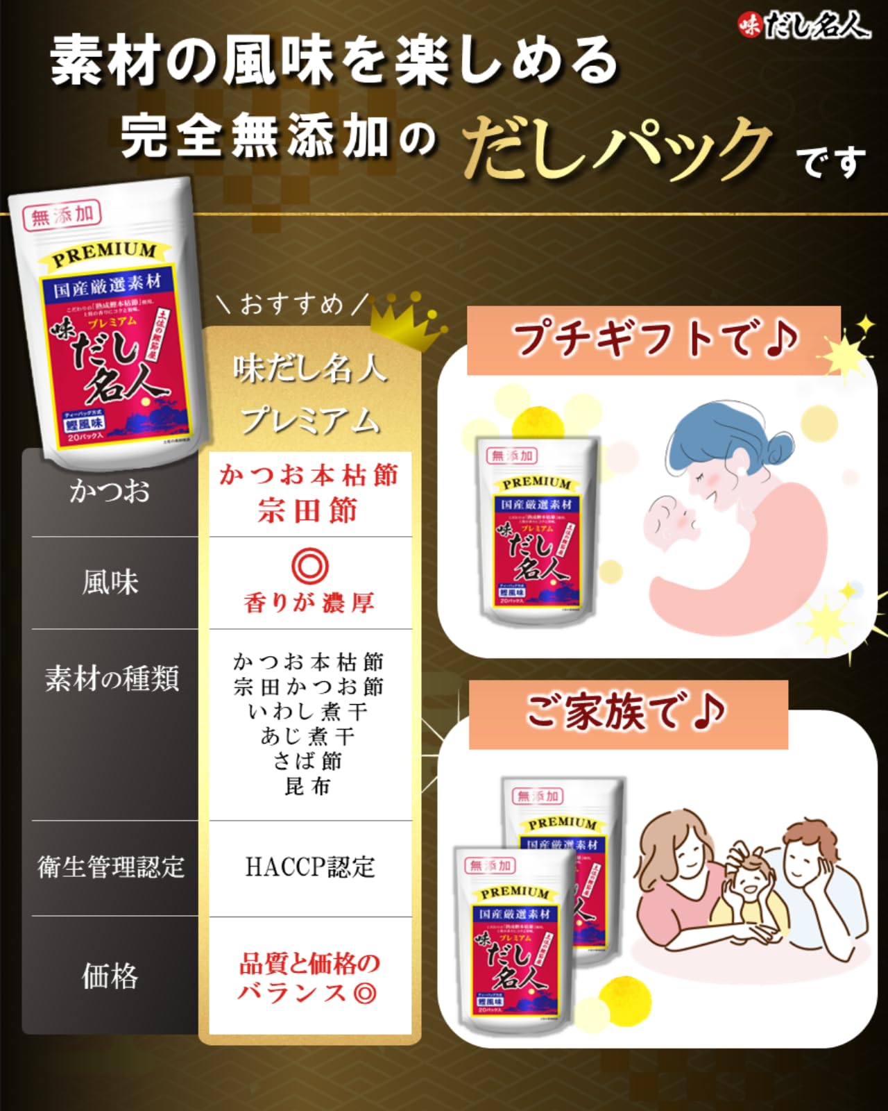 味だし名人 プレミアム鰹風味だしパック 200gの商品画像（パッケージ）